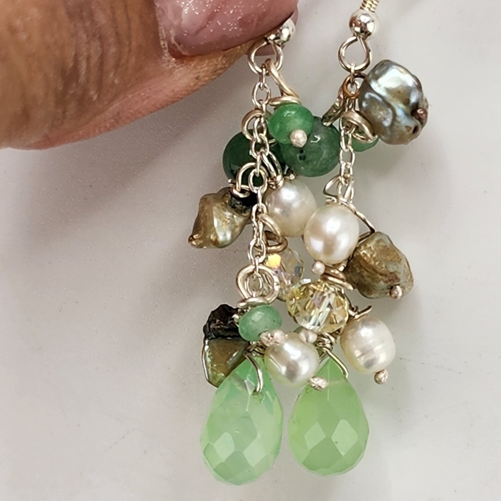 PREHINATE, SWEETWATER & PEARLS HANDMADE IN STERLING SILVER DANGLING EARRINGS